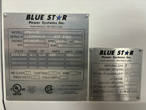 60kW 240V 1PH Blue Star OPU NG Generator - Model GM60 - Image 3